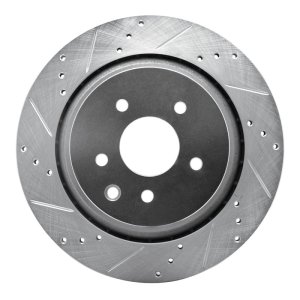 Infiniti G37 Brake Rotor (1) - Rear Left - R1 Concepts - Drilled & Slotted - Silver - `07-`15